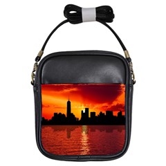 Skyline New York City Sunset Dusk Girls Sling Bags by Simbadda