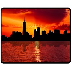 Skyline New York City Sunset Dusk Fleece Blanket (medium)  by Simbadda