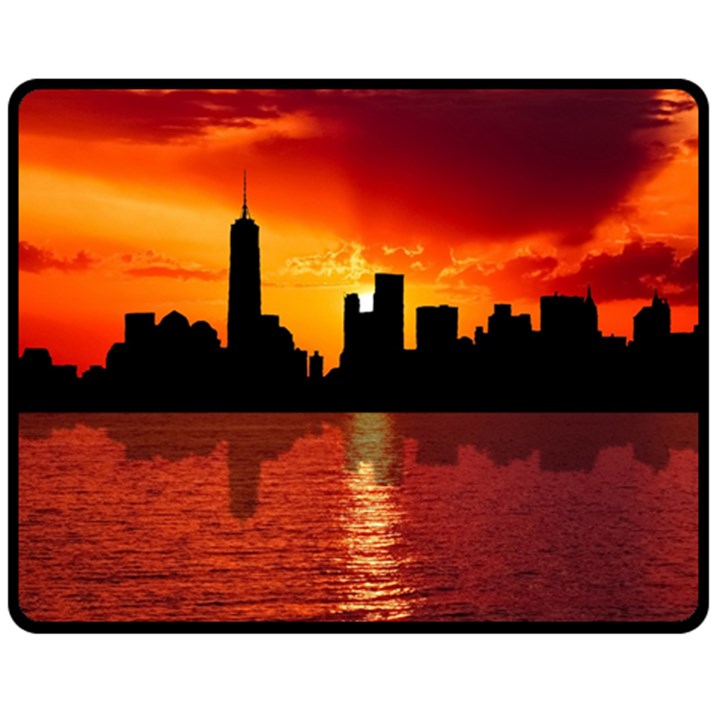 Skyline New York City Sunset Dusk Fleece Blanket (Medium) 