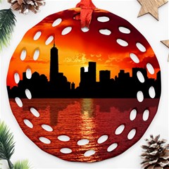 Skyline New York City Sunset Dusk Ornament (round Filigree) by Simbadda