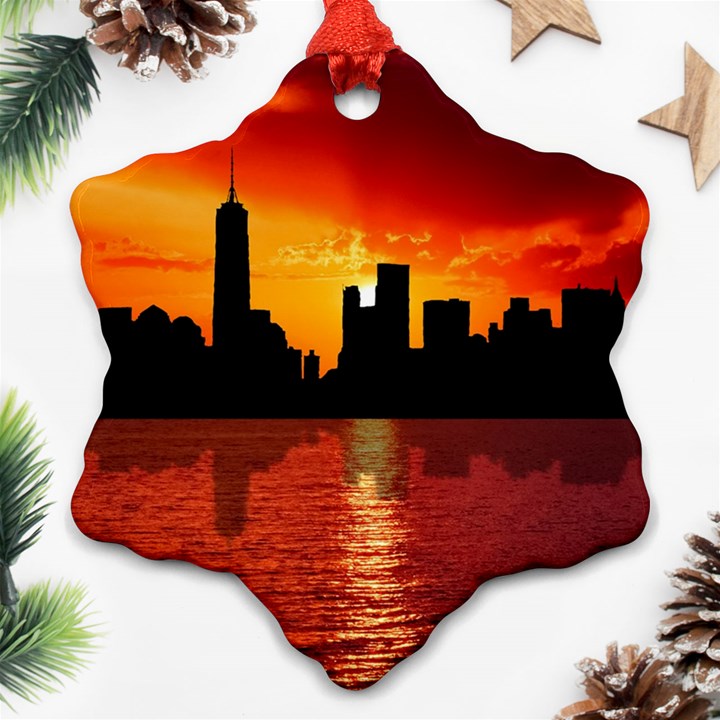 Skyline New York City Sunset Dusk Snowflake Ornament (Two Sides)