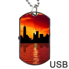 Skyline New York City Sunset Dusk Dog Tag Usb Flash (two Sides) by Simbadda