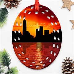 Skyline New York City Sunset Dusk Ornament (oval Filigree) by Simbadda