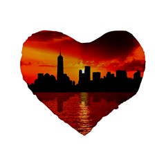 Skyline New York City Sunset Dusk Standard 16  Premium Heart Shape Cushions by Simbadda