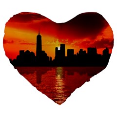 Skyline New York City Sunset Dusk Large 19  Premium Heart Shape Cushions by Simbadda