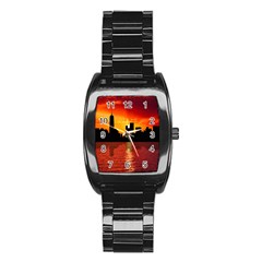 Skyline New York City Sunset Dusk Stainless Steel Barrel Watch by Simbadda