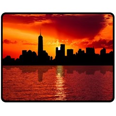 Skyline New York City Sunset Dusk Double Sided Fleece Blanket (medium)  by Simbadda