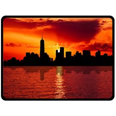 Skyline New York City Sunset Dusk Double Sided Fleece Blanket (large)  by Simbadda