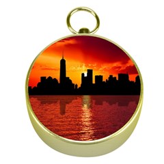 Skyline New York City Sunset Dusk Gold Compasses by Simbadda