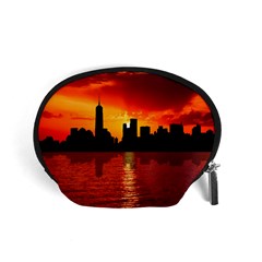 Skyline New York City Sunset Dusk Accessory Pouches (small)  by Simbadda