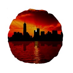 Skyline New York City Sunset Dusk Standard 15  Premium Flano Round Cushions by Simbadda