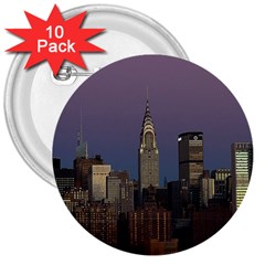 Skyline City Manhattan New York 3  Buttons (10 Pack)  by Simbadda