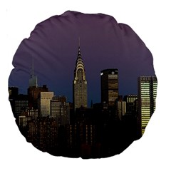 Skyline City Manhattan New York Large 18  Premium Round Cushions by Simbadda