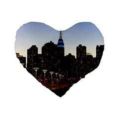 New York City Skyline Building Standard 16  Premium Flano Heart Shape Cushions by Simbadda