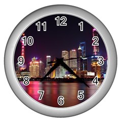 Building Skyline City Cityscape Wall Clocks (Silver) 