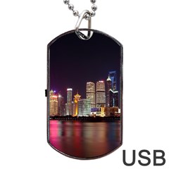 Building Skyline City Cityscape Dog Tag Usb Flash (one Side) by Simbadda