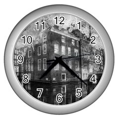 Reflection Canal Water Street Wall Clocks (silver)  by Simbadda