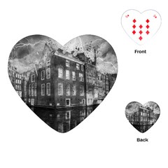 Reflection Canal Water Street Playing Cards (heart)  by Simbadda