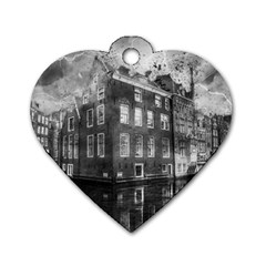 Reflection Canal Water Street Dog Tag Heart (one Side) by Simbadda