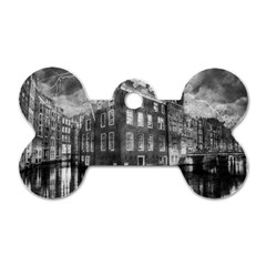 Reflection Canal Water Street Dog Tag Bone (two Sides) by Simbadda