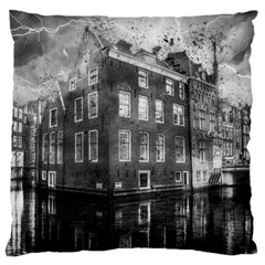 Reflection Canal Water Street Large Cushion Case (one Side) by Simbadda