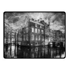 Reflection Canal Water Street Double Sided Fleece Blanket (small)  by Simbadda