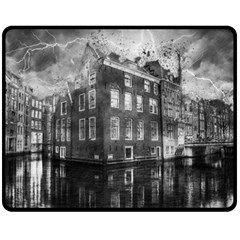 Reflection Canal Water Street Double Sided Fleece Blanket (medium)  by Simbadda