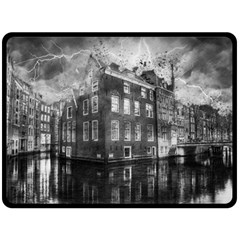 Reflection Canal Water Street Double Sided Fleece Blanket (large)  by Simbadda