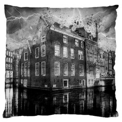 Reflection Canal Water Street Large Flano Cushion Case (two Sides) by Simbadda