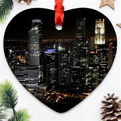 City At Night Lights Skyline Ornament (heart) by Simbadda