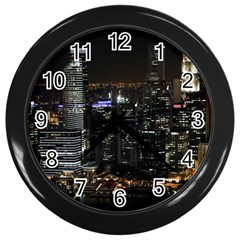 City At Night Lights Skyline Wall Clocks (black) by Simbadda