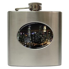 City At Night Lights Skyline Hip Flask (6 Oz) by Simbadda