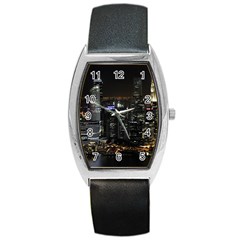 City At Night Lights Skyline Barrel Style Metal Watch by Simbadda