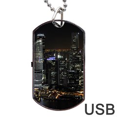 City At Night Lights Skyline Dog Tag Usb Flash (one Side) by Simbadda