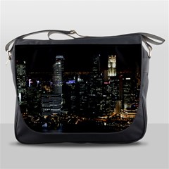 City At Night Lights Skyline Messenger Bags by Simbadda