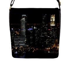 City At Night Lights Skyline Flap Messenger Bag (l)  by Simbadda