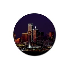 Dallas Texas Skyline Dusk Usa Rubber Round Coaster (4 Pack)  by Simbadda