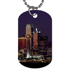 Dallas Texas Skyline Dusk Usa Dog Tag (one Side) by Simbadda