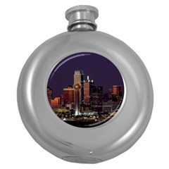 Dallas Texas Skyline Dusk Usa Round Hip Flask (5 Oz) by Simbadda