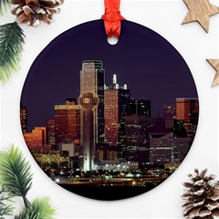 Dallas Texas Skyline Dusk Usa Round Ornament (two Sides) by Simbadda