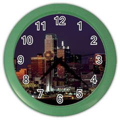 Dallas Texas Skyline Dusk Usa Color Wall Clocks