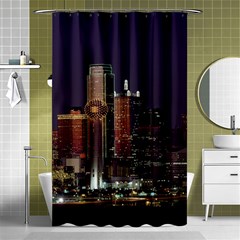 Dallas Texas Skyline Dusk Usa Shower Curtain 48  X 72  (small)  by Simbadda