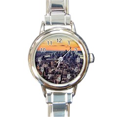 New York Skyline Architecture Nyc Round Italian Charm Watch