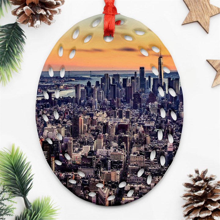 New York Skyline Architecture Nyc Oval Filigree Ornament (Two Sides)