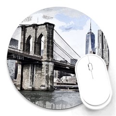 City Skyline Skyline City Cityscape Round Mousepads by Simbadda