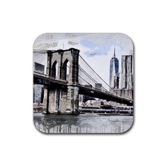 City Skyline Skyline City Cityscape Rubber Coaster (square)  by Simbadda