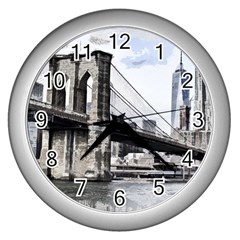 City Skyline Skyline City Cityscape Wall Clocks (silver)  by Simbadda