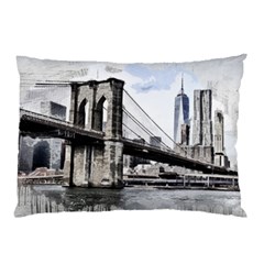 City Skyline Skyline City Cityscape Pillow Case by Simbadda