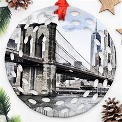 City Skyline Skyline City Cityscape Round Filigree Ornament (two Sides) by Simbadda