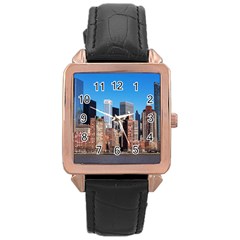 Skyscraper Architecture City Rose Gold Leather Watch  by Simbadda